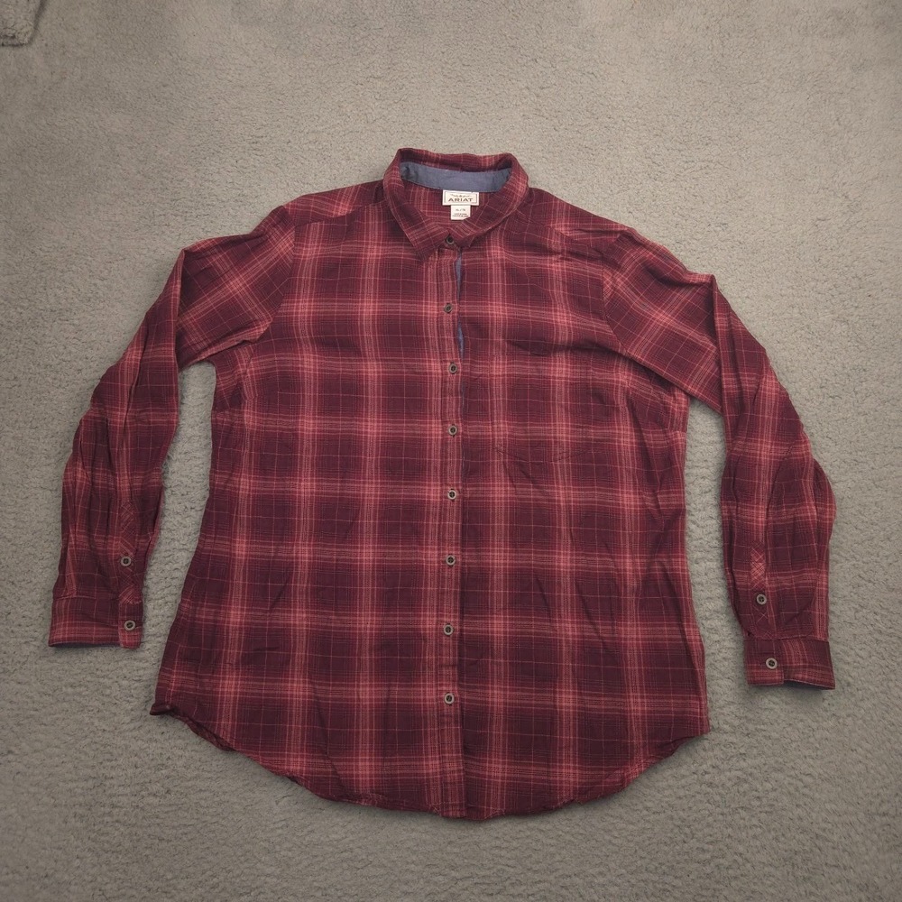 Ariat Plaid Button Up Shirt Women's XL Burgundy Long Sleeve Button-Back